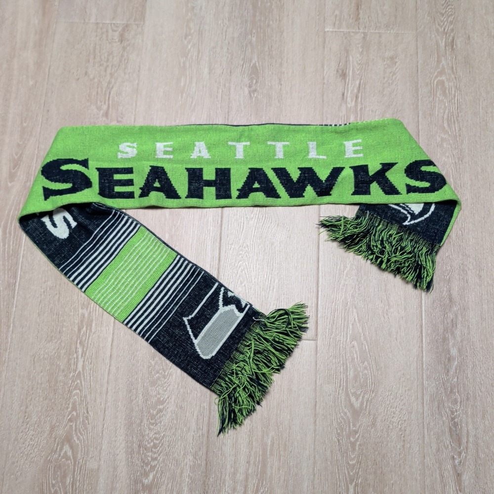 Forever Collectibles Seattle Seahawks NFL Knit Scarf Green Navy Blue Fringed 60"